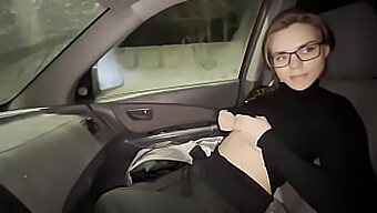 Glasses Girl Gives A Blowjob In The Car