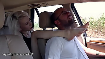 Italian Mistress Dominates With Her Bare Feet In Car