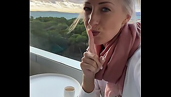 Big Tits Blonde Gets Naughty On A Public Balcony